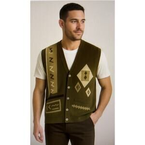 Vintage 90's aztec Apex Men's XL sweater vest buttons brown tones grandpa y2k